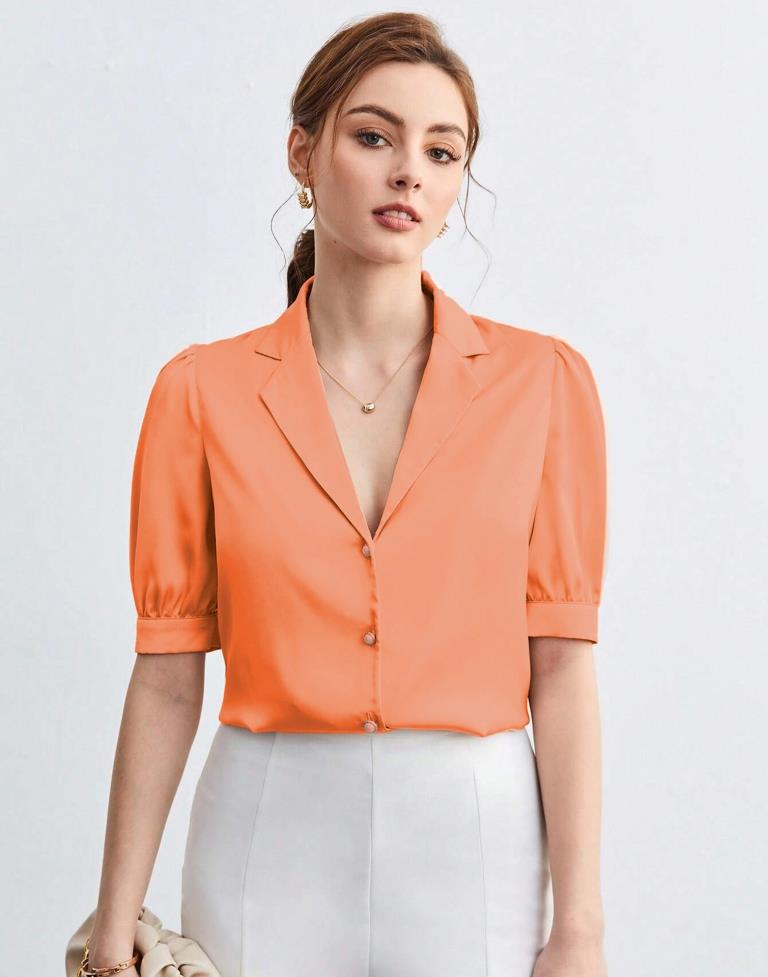 Dark Peach Satin Plain Shirt Top