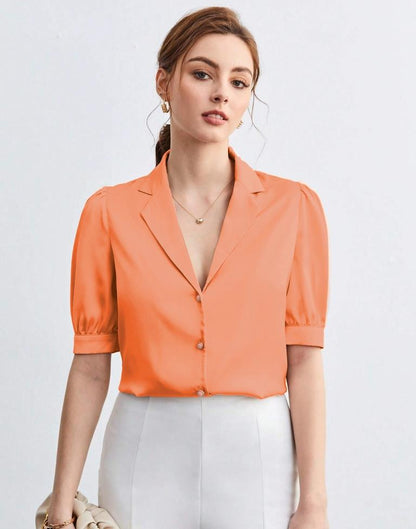 Dark Peach Satin Plain Shirt Top