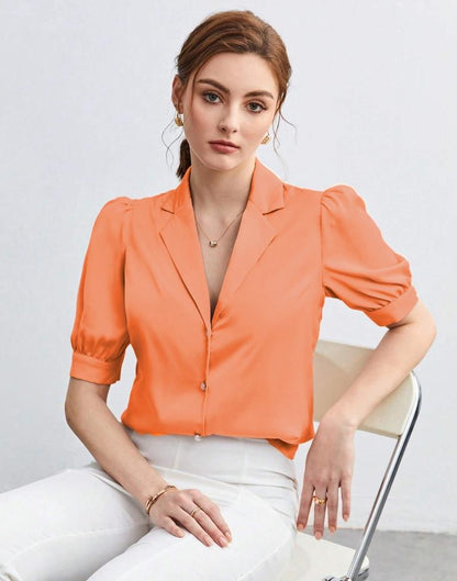 Dark Peach Satin Plain Shirt Top