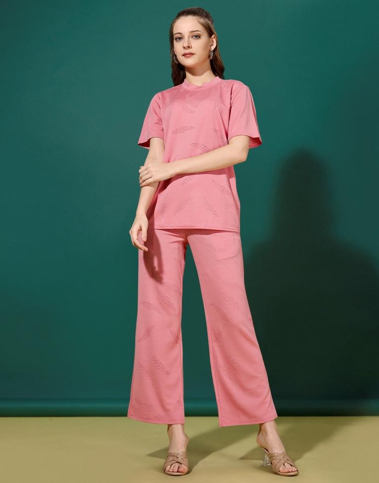 Light Pink Lycra Plain Co-Ords Set | Leemboodi