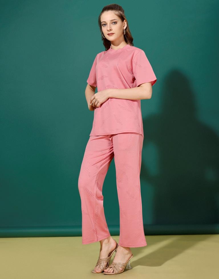 Light Pink Lycra Plain Co-Ords Set | Leemboodi