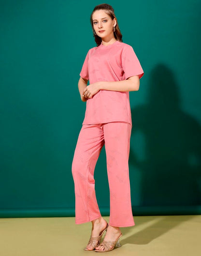 Light Pink Lycra Plain Co-Ords Set | Leemboodi