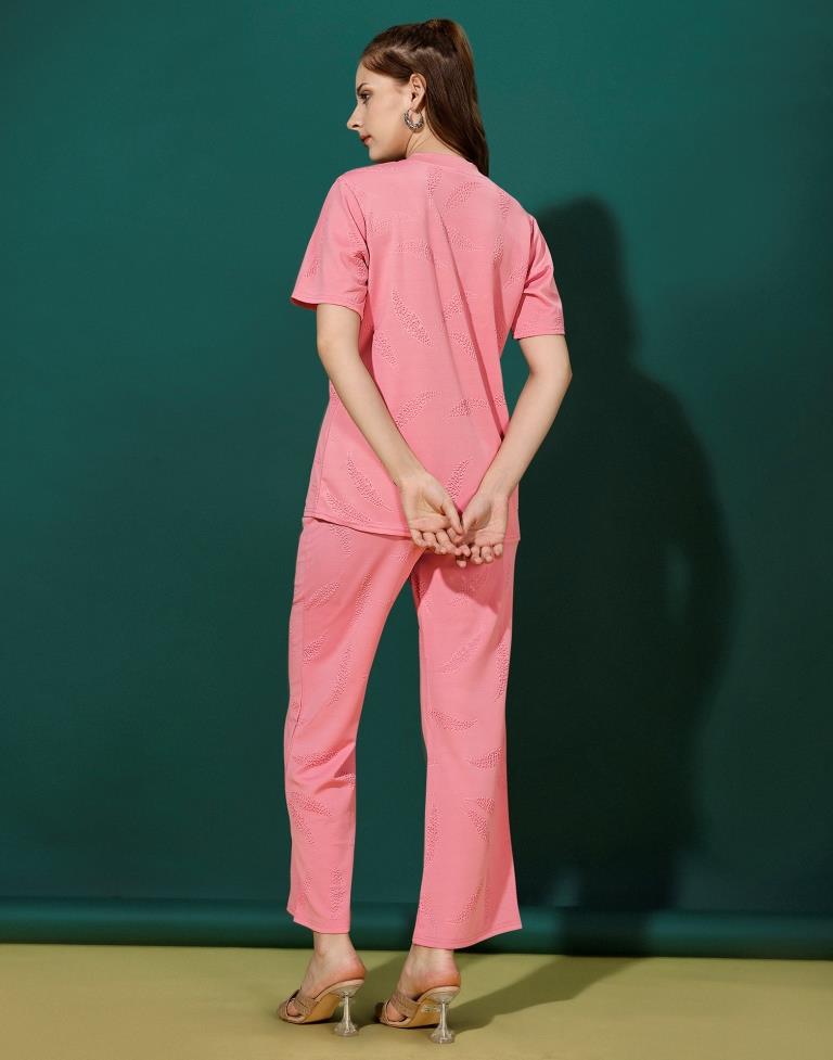 Light Pink Lycra Plain Co-Ords Set | Leemboodi