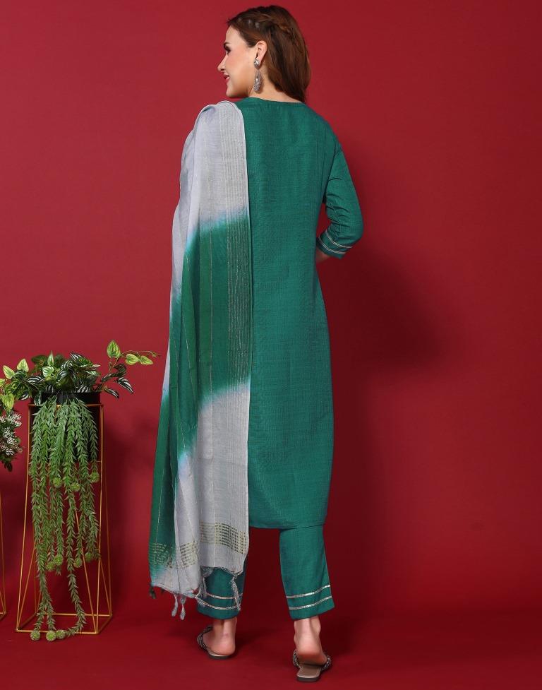 Rama Green Silk Embroidery Straight Kurta Kurti With Pant And Dupatta | Sudathi