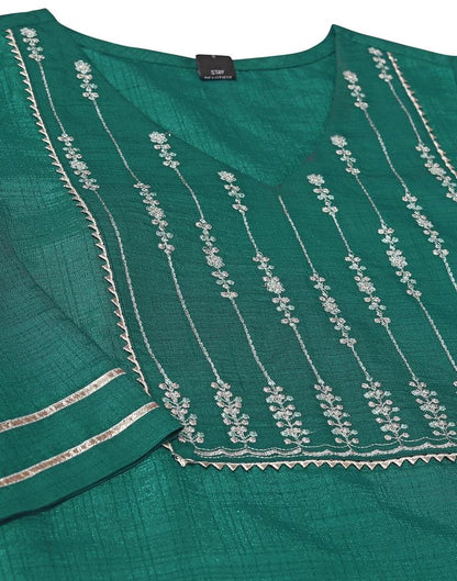 Rama Green Silk Embroidery Straight Kurta Kurti With Pant And Dupatta | Sudathi