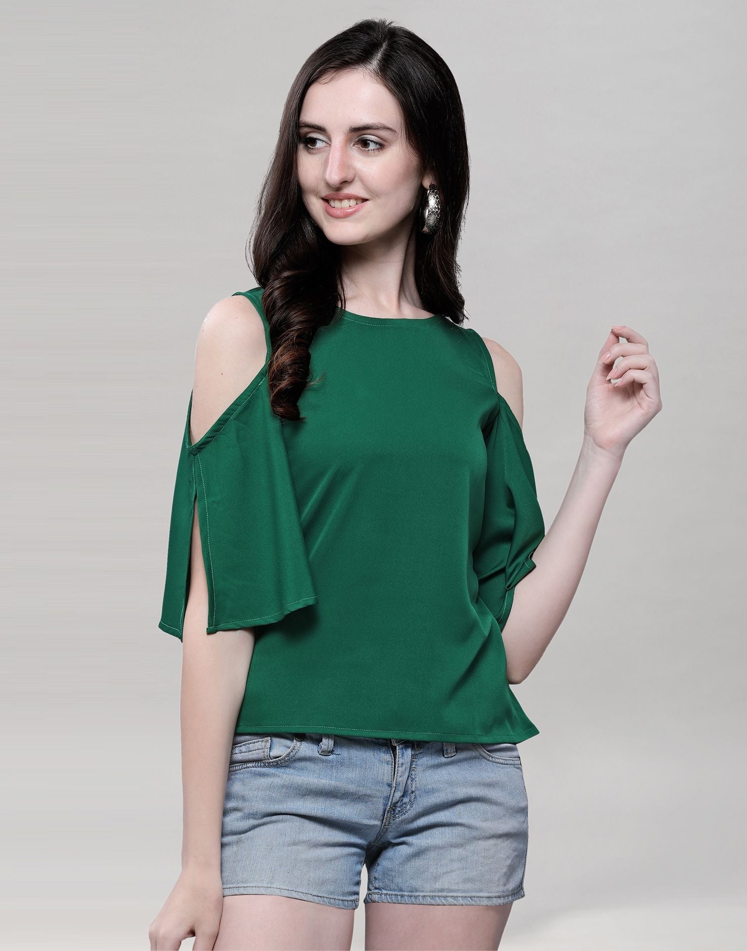 Glorious Dark Green Coloured Dyed Crepe Tops | Sudathi