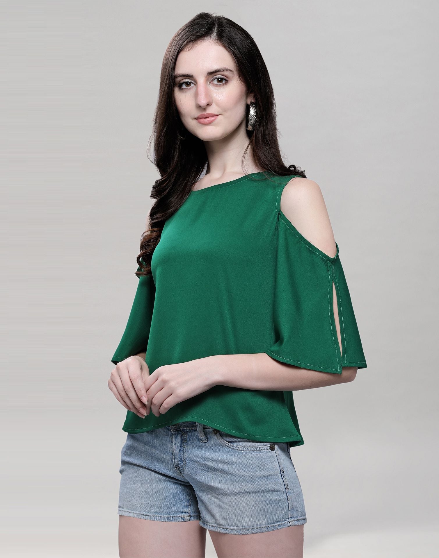 Glorious Dark Green Coloured Dyed Crepe Tops | Sudathi