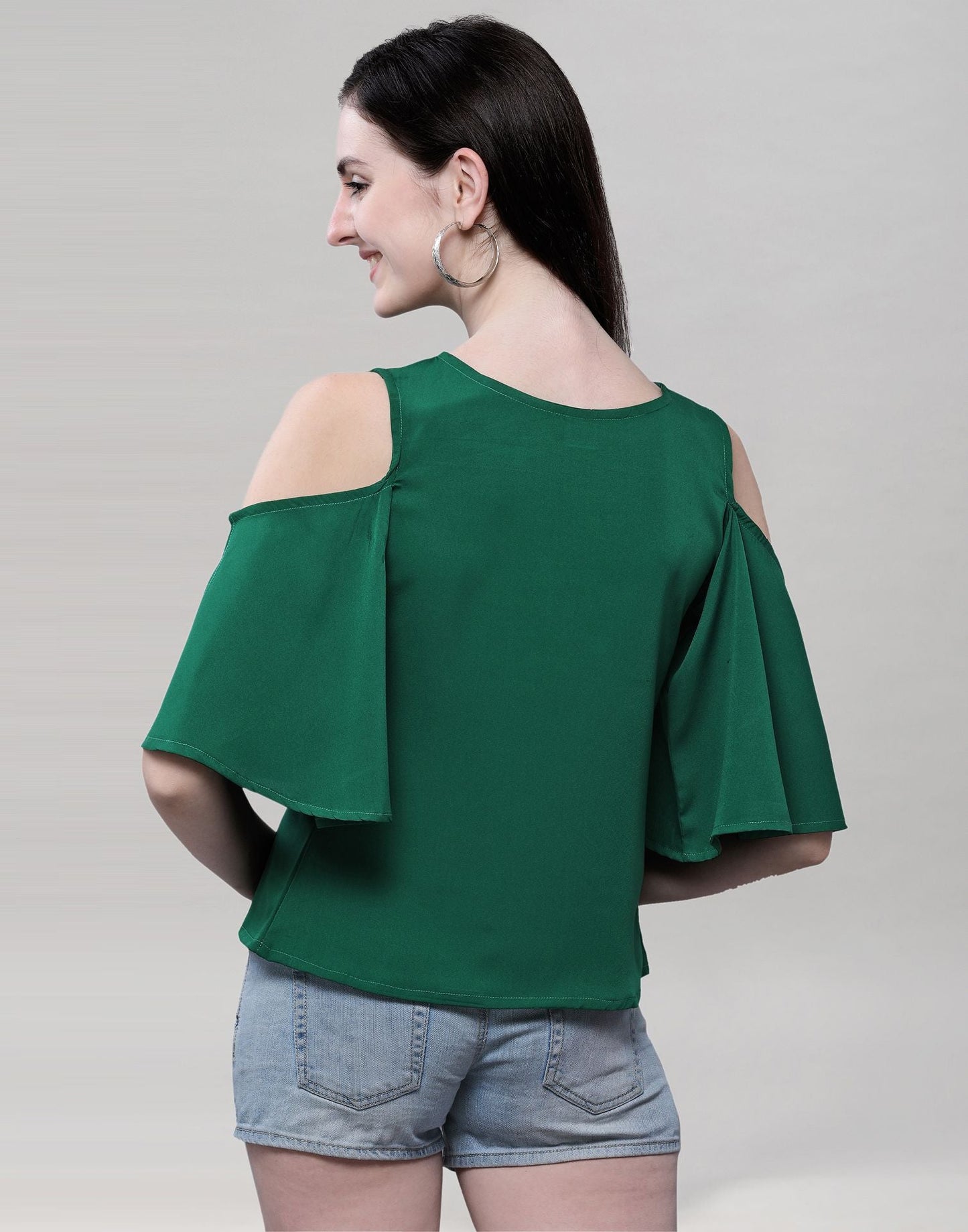 Glorious Dark Green Coloured Dyed Crepe Tops | Sudathi