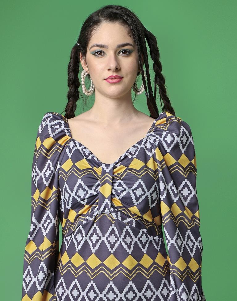 Grey Printed Straight Dress | Leemboodi