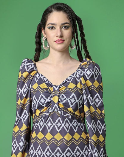 Grey Printed Straight Dress | Leemboodi