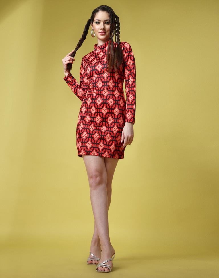 Red Printed Bodycon | Leemboodi