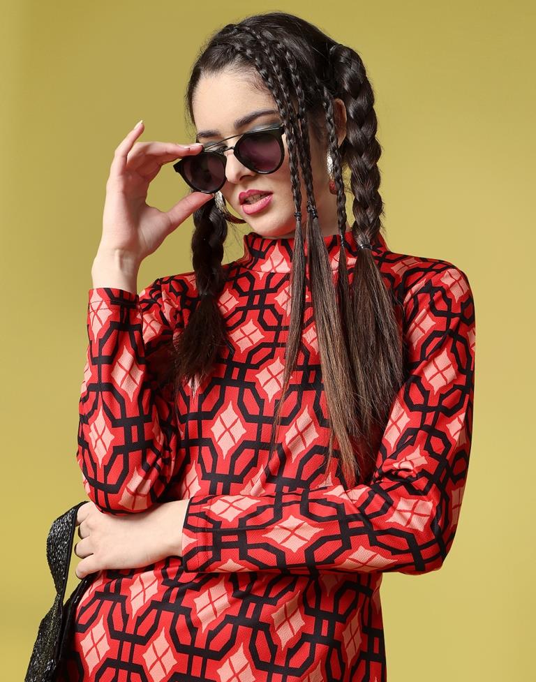 Red Printed Bodycon | Leemboodi