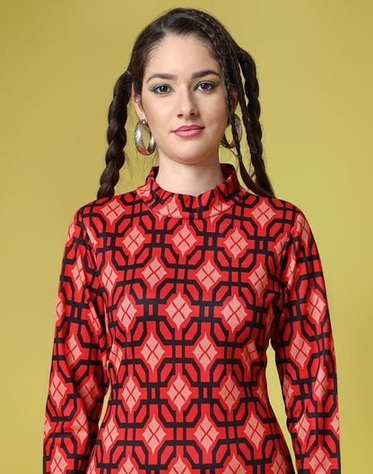 Red Printed Bodycon | Leemboodi