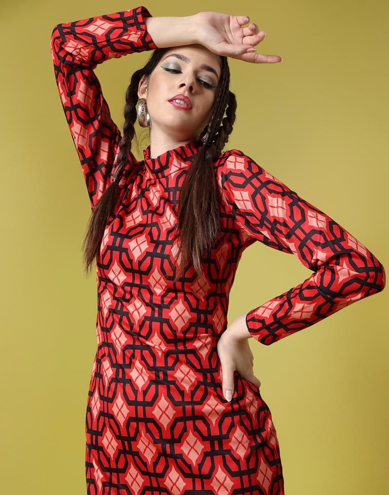 Red Printed Bodycon | Leemboodi