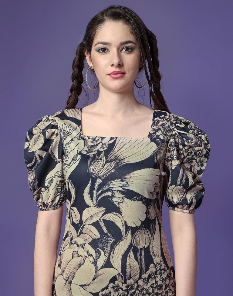 Beige Printed Bodycon | Leemboodi