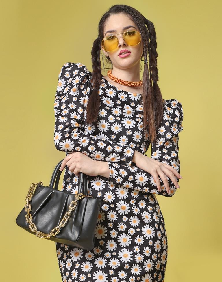Black Floral Printed Bodycon | Leemboodi