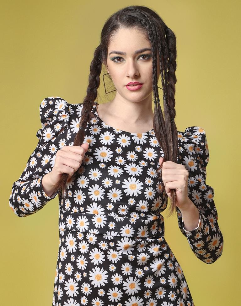 Black Floral Printed Bodycon | Leemboodi