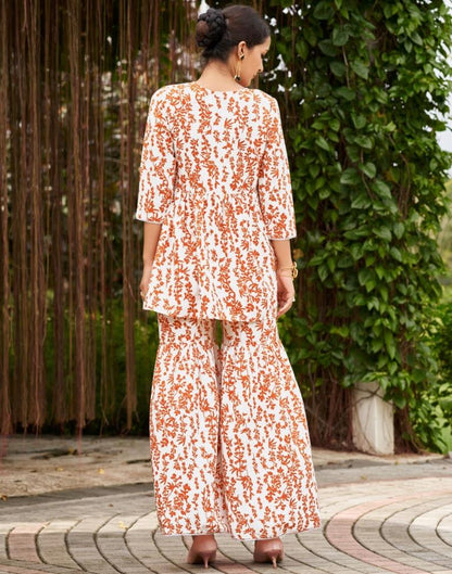 White Orange Rayon Printed Lace Co-ord Set