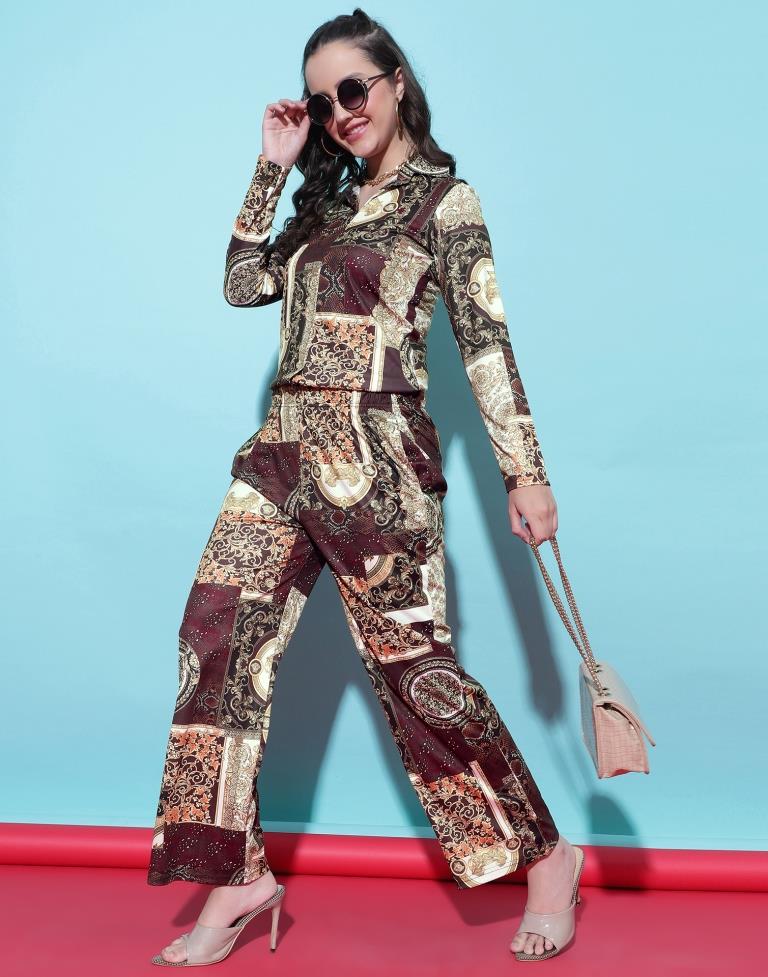 Brown Printed Co-ord Set | Leemboodi