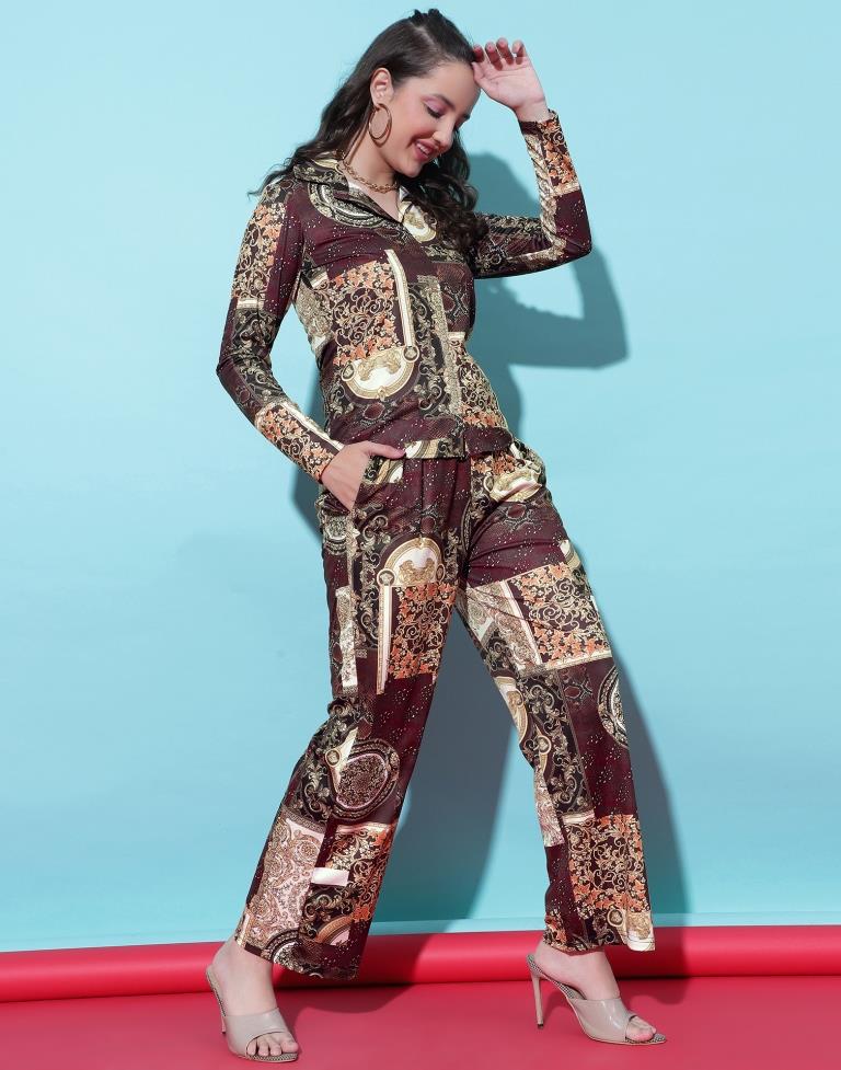 Brown Printed Co-ord Set | Leemboodi