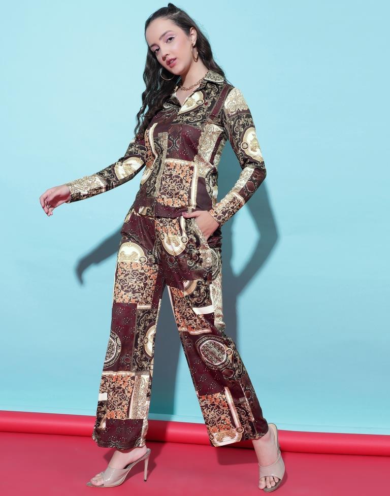 Brown Printed Co-ord Set | Leemboodi