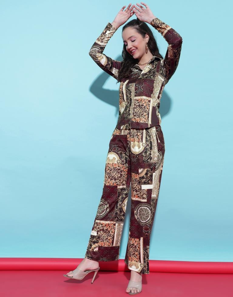 Brown Printed Co-ord Set | Leemboodi