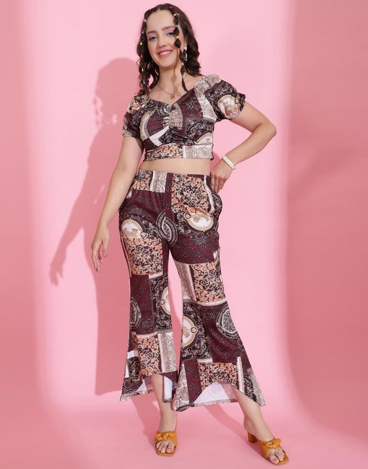 Brown Printed Co-ord Set | Leemboodi