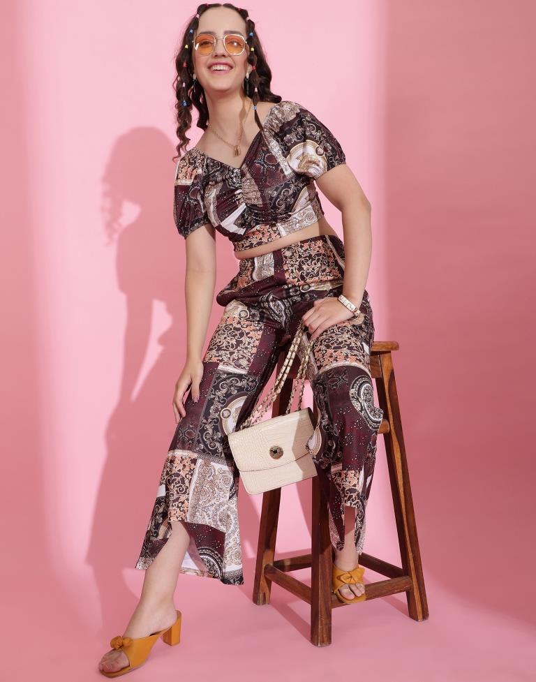 Brown Printed Co-ord Set | Leemboodi