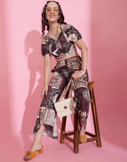 Brown Printed Co-ord Set | Leemboodi