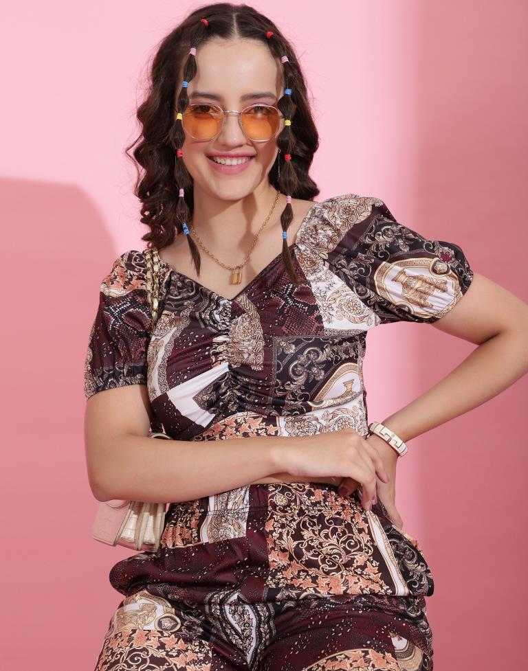 Brown Printed Co-ord Set | Leemboodi