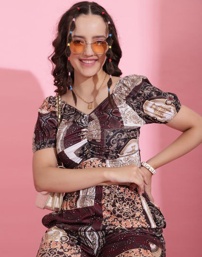 Brown Printed Co-ord Set | Leemboodi