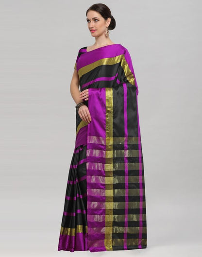 Black Coloured Poly Silk Strips Casual Saree | Sudathi