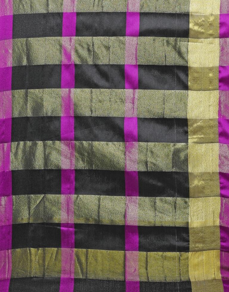 Black Coloured Poly Silk Strips Casual Saree | Sudathi