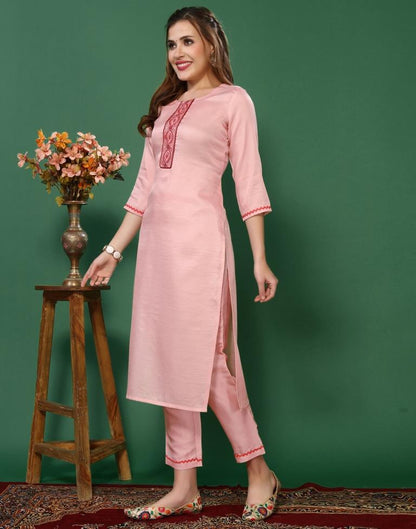 Light Pink Embroidered Kurta With Pant And Dupatta