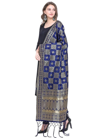 Graceful Navy Blue Coloured Poly Silk (Banarasi Silk) Jacquard Dupatta | Sudathi
