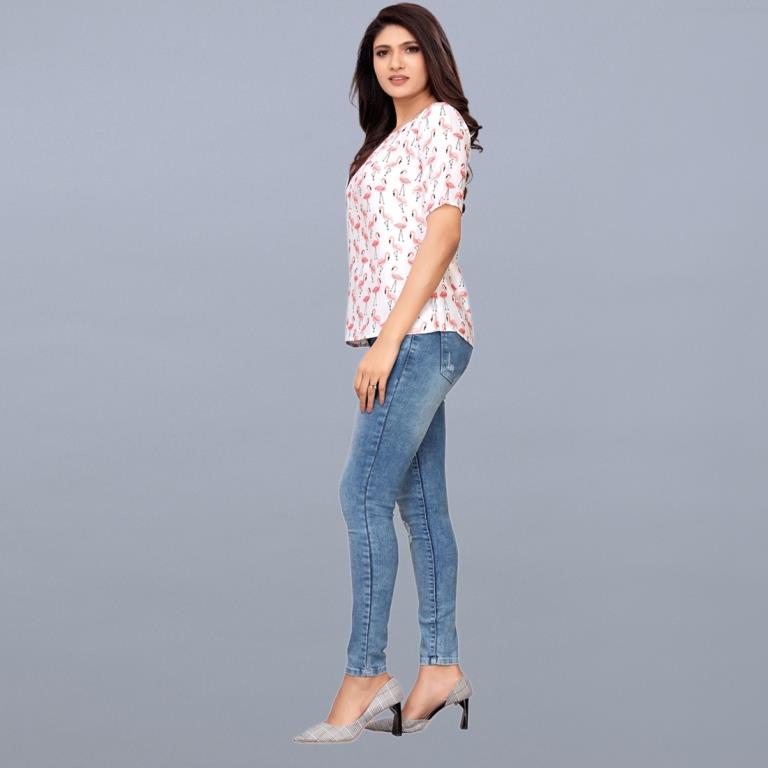 White Coloured Poly Rayon Printed Top | Sudathi