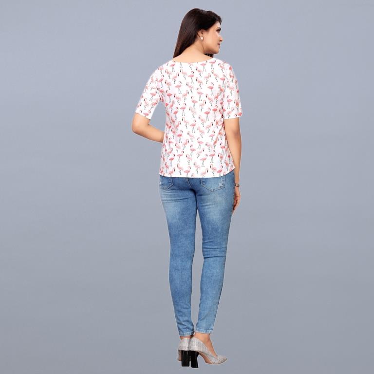 White Coloured Poly Rayon Printed Top | Sudathi