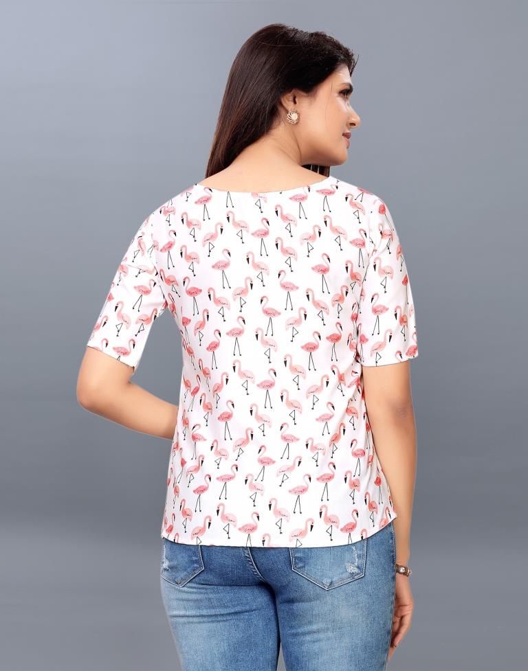 White Coloured Poly Rayon Printed Top | Sudathi