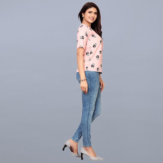 Mind Blowing Pink Coloured Printed Poly Rayon Tops | Sudathi