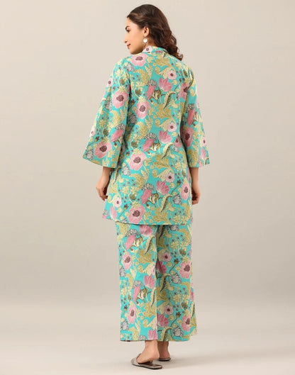 Light Turquoise Printed Rayon Co-ord Set