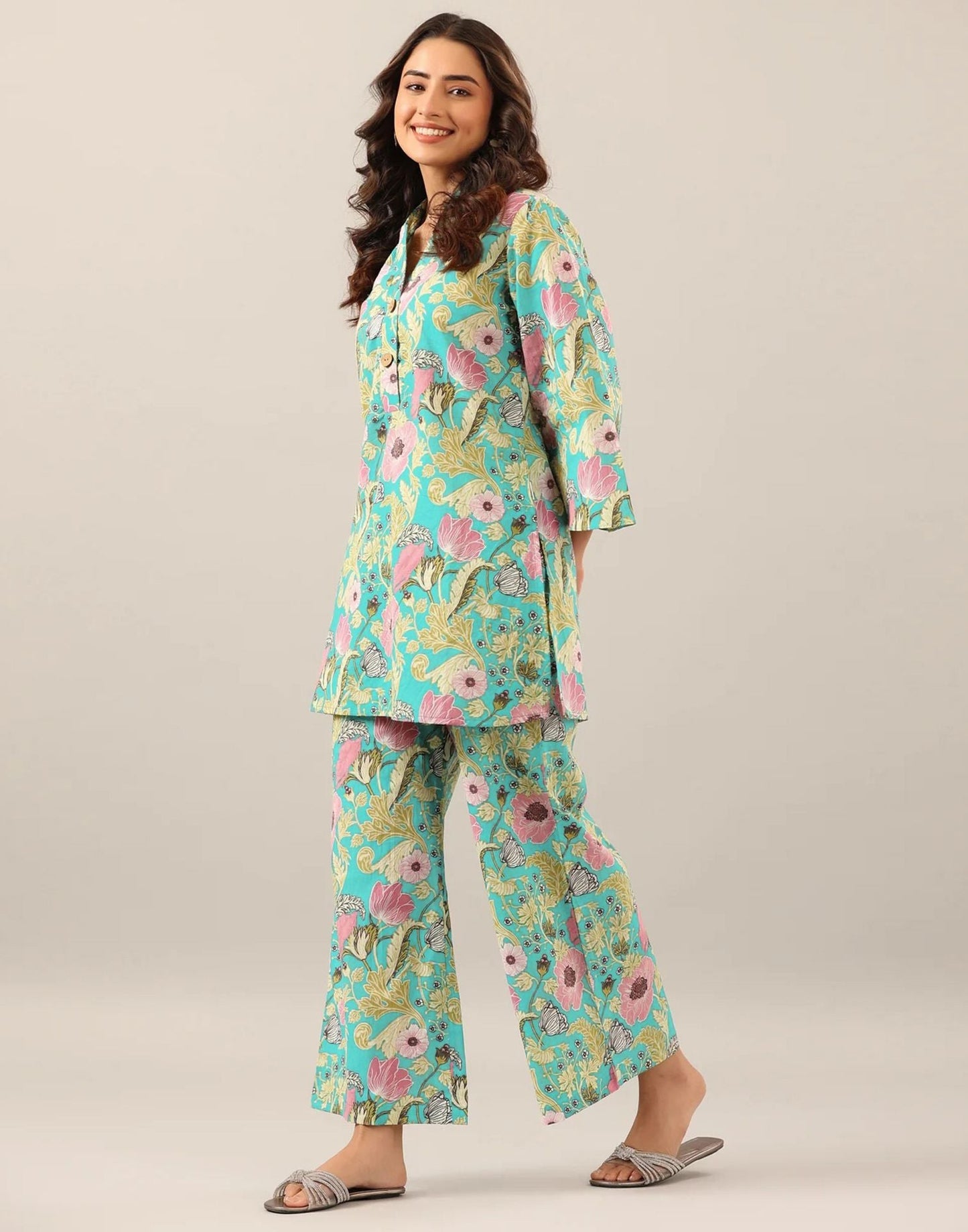 Light Turquoise Printed Rayon Co-ord Set