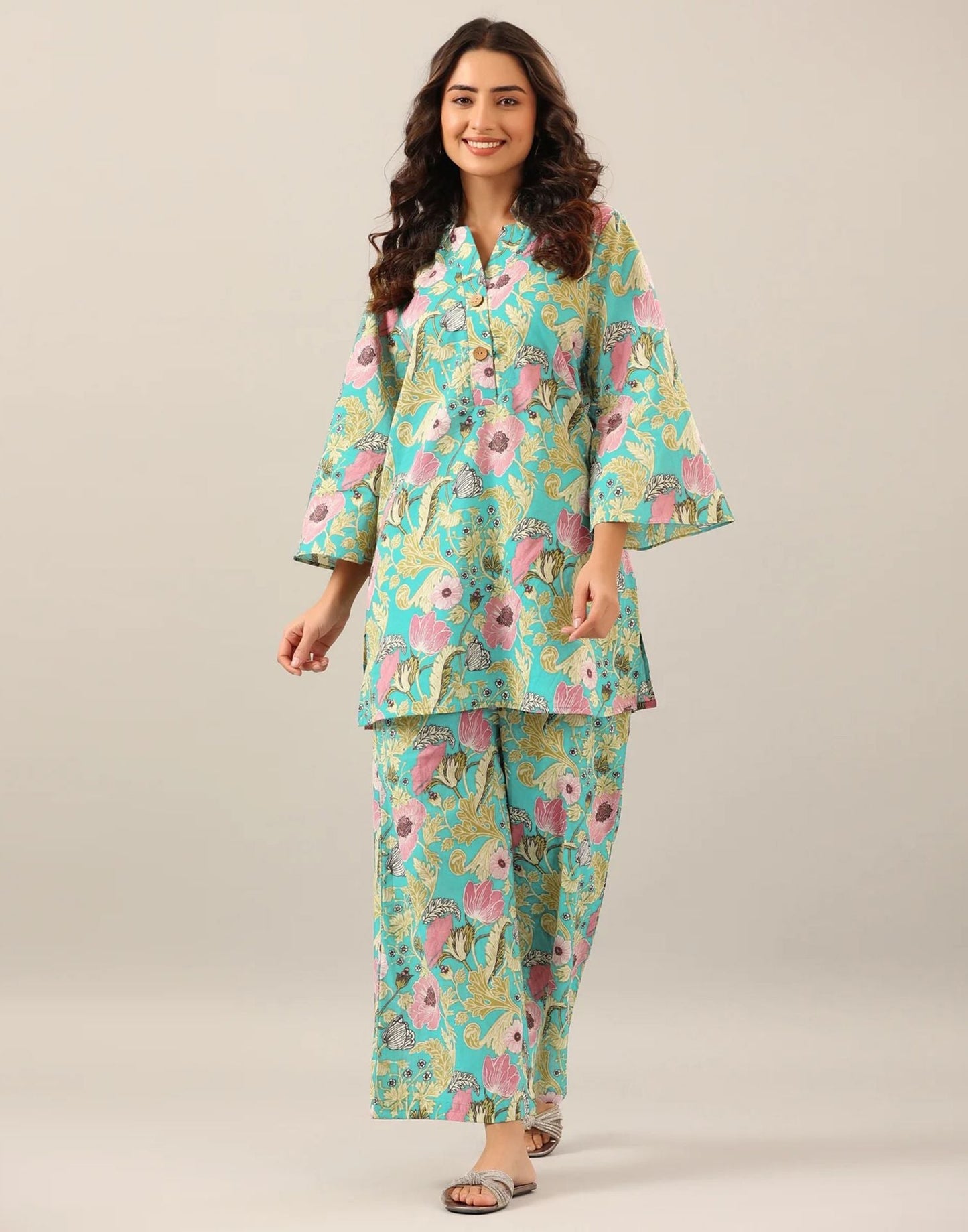 Light Turquoise Printed Rayon Co-ord Set