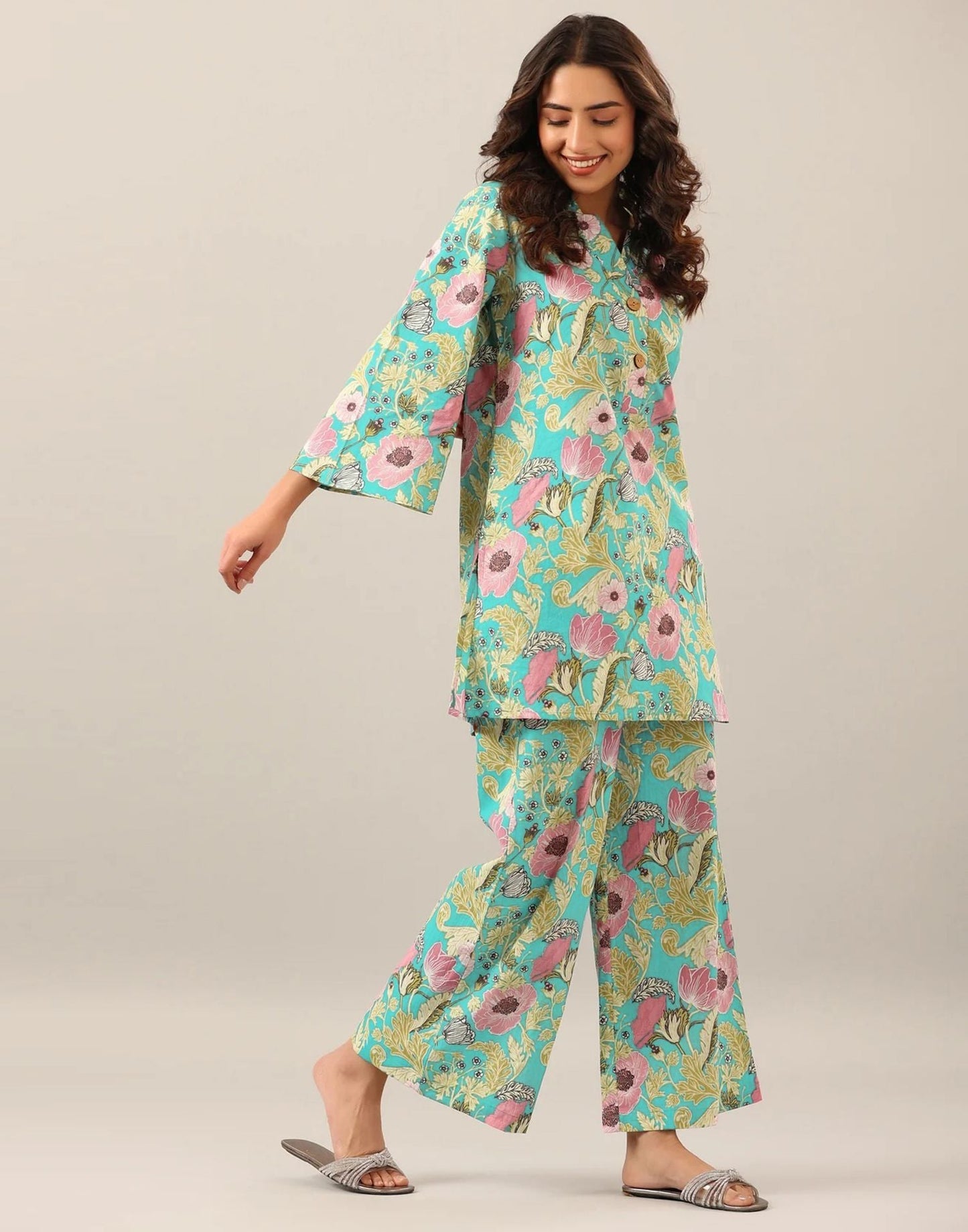 Light Turquoise Printed Rayon Co-ord Set