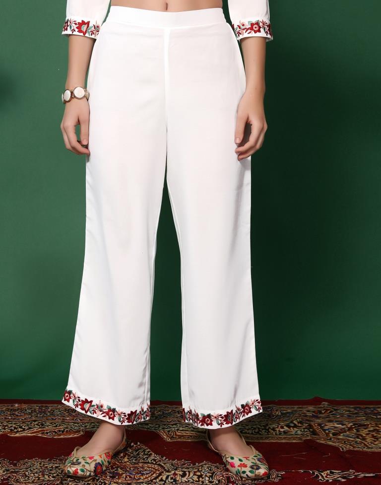 White Embroidered Kurta With Pant And Dupatta