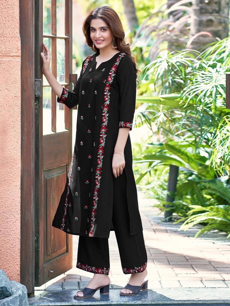 Maroon Rayon Embroidery Flared Kurta Set