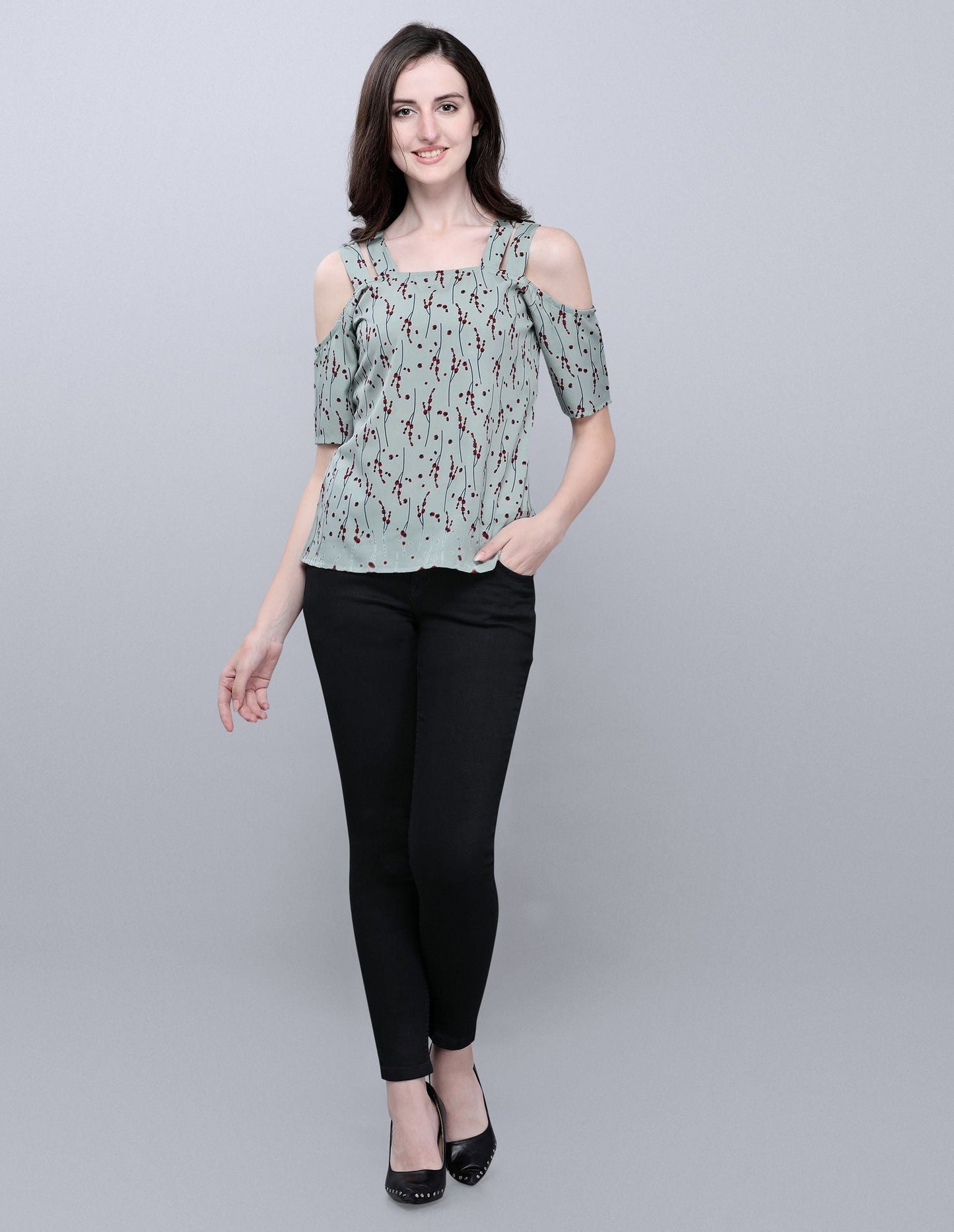 Charismatic Grey Coloured Printed Crepe Tops | Sudathi