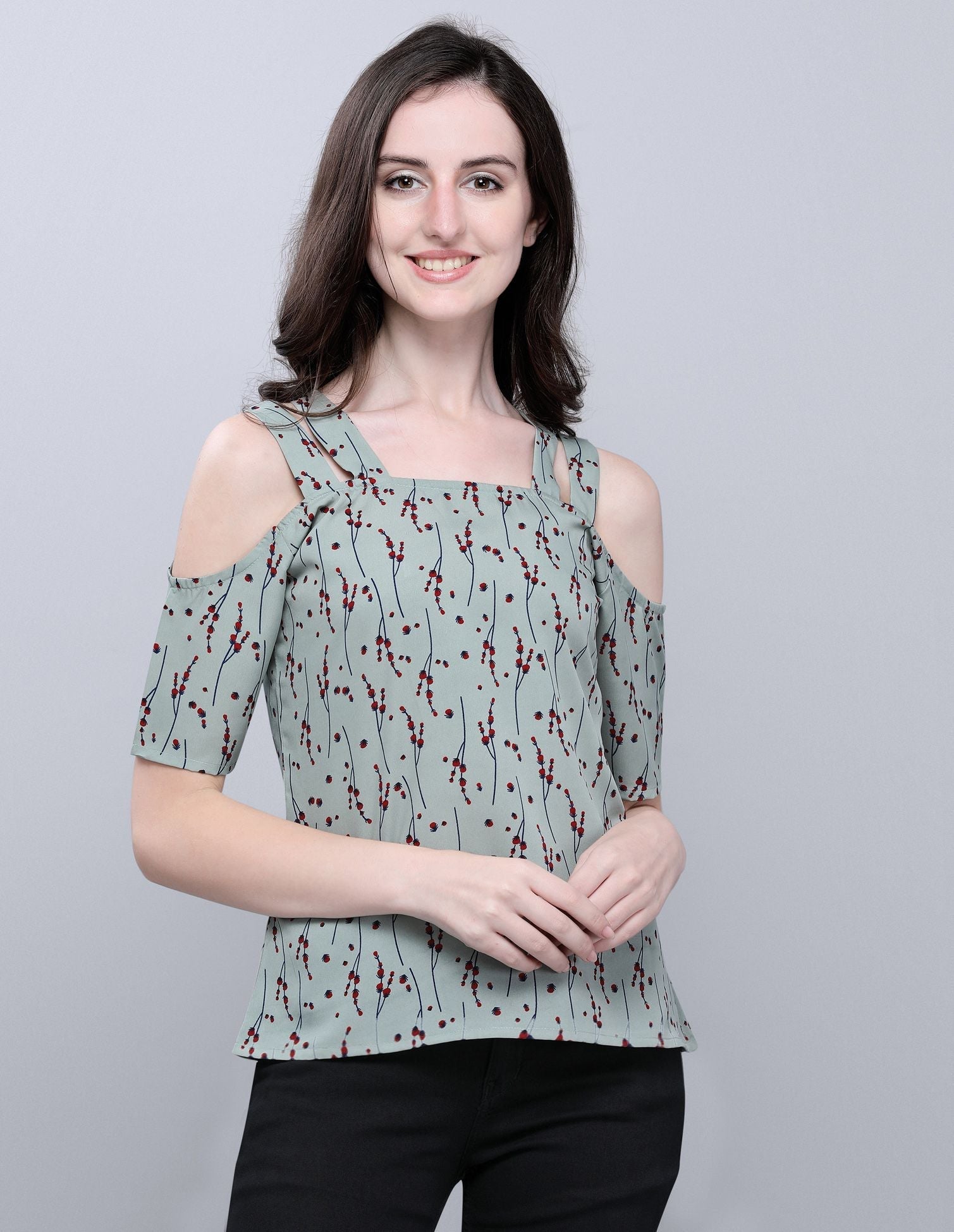 Charismatic Grey Coloured Printed Crepe Tops | Sudathi