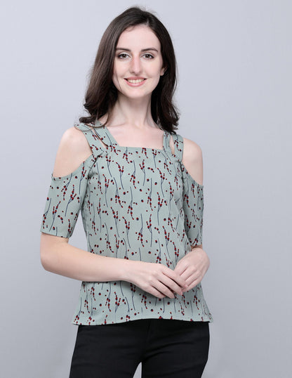 Charismatic Grey Coloured Printed Crepe Tops | Sudathi