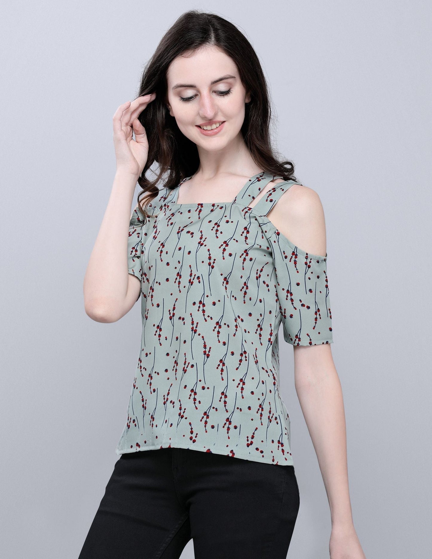 Charismatic Grey Coloured Printed Crepe Tops | Sudathi