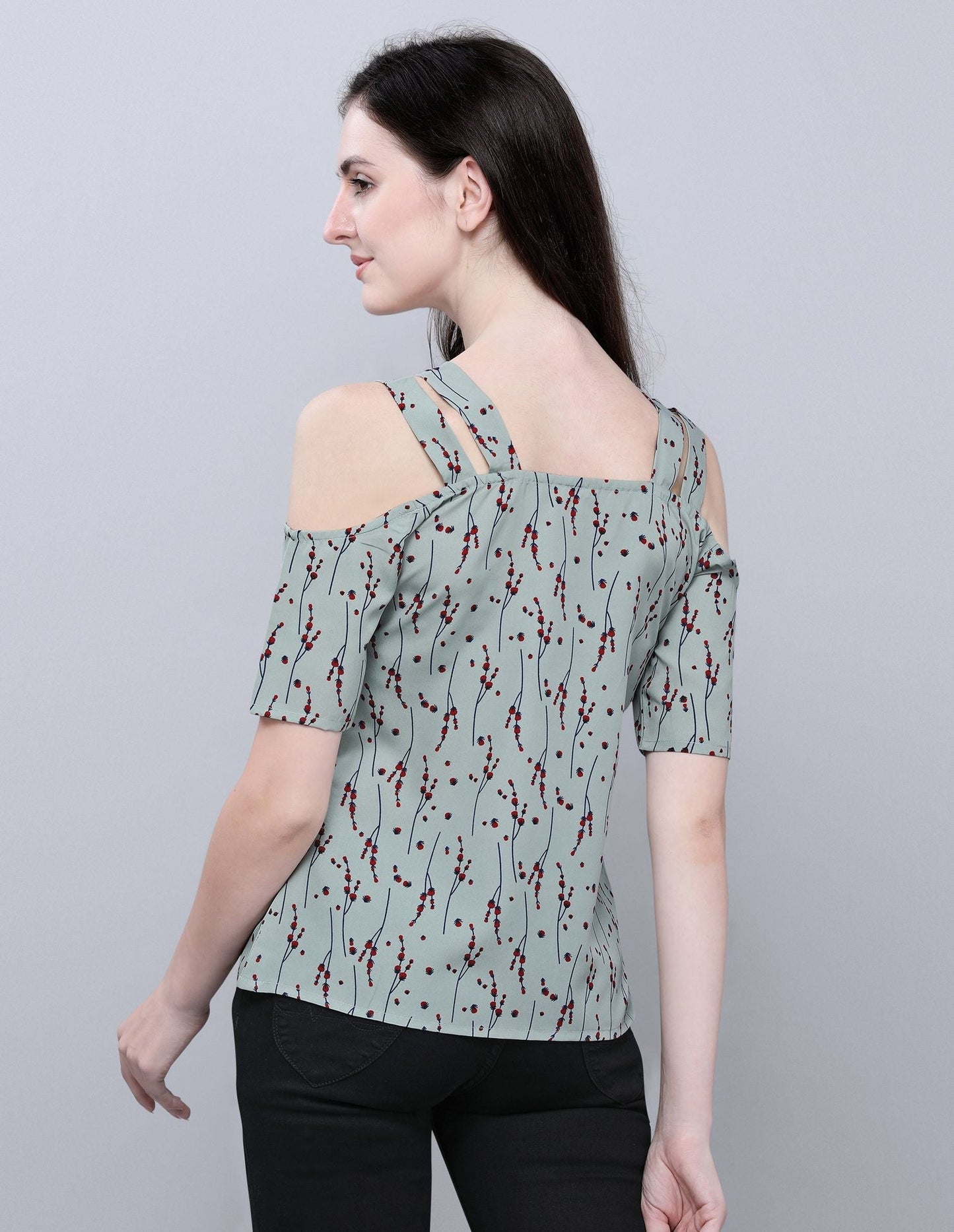 Charismatic Grey Coloured Printed Crepe Tops | Sudathi